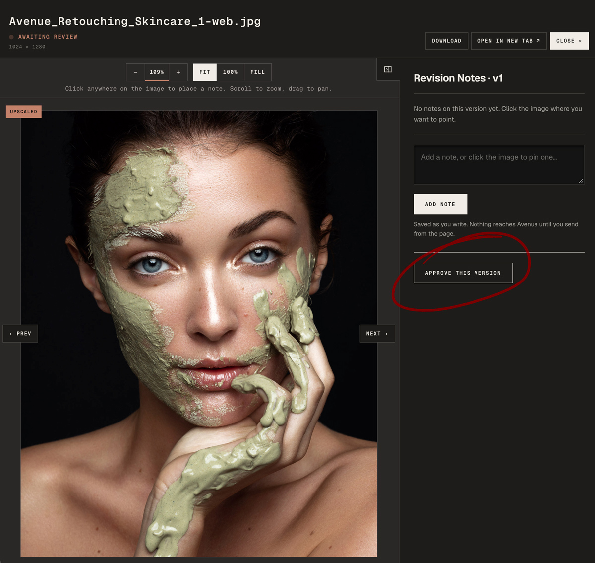 Approve from the expanded image sidebar.